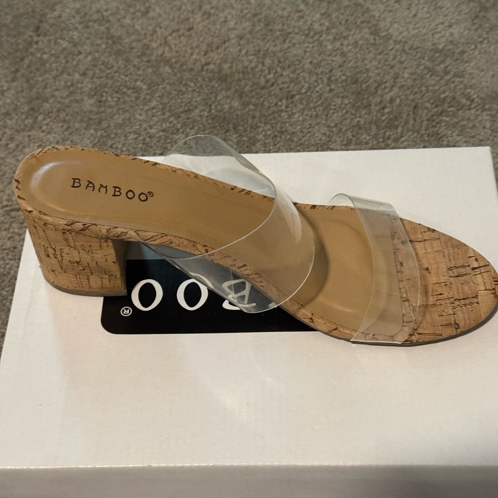 BAMBOO Clear Cork Block Heel Slide Sandals